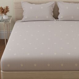 Huesland Beige Floral 144 TC King Cotton Bedsheet Set 2.74 m x 2.74 m-image-18