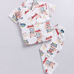 NAUTI KIDZ Boys Printed Pure Cotton Shirt Collar Night suit-picture-24