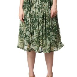 Cation Green Floral Print A-Line Midi Skirt-77