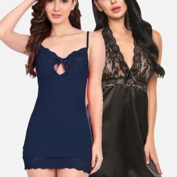 FIMS: Fashion is my Style Navy & Black Lace Work Babydoll With Thong-picture-20