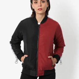 Campus Sutra Black & Maroon Color-Block Bomber Jacket-40