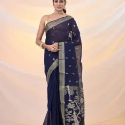 Arhi Blue Cotton Silk Woven Design Jamdani Saree-picture-6