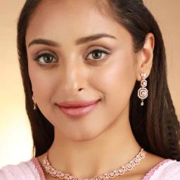 Priyaasi Floral Pink & Rose Gold Necklace & Earring Set-57