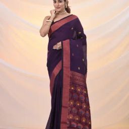 Arhi Purple Linen Woven Design Saree with Unstitched Blouse-image-11
