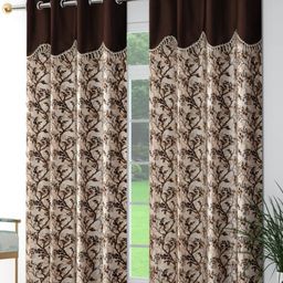 Galaxy Home Decor Brown & Beige 2 Pieces Floral Printed Long Door Curtains-image-100