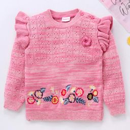Babyhug Cotton Knit Full Sleeves Pullovers Floral Design - Pink-picture-14
