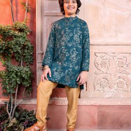 Pine Kids Full Sleeves All Over Sequined Kurta Pyjama Set - Blue-picture-27