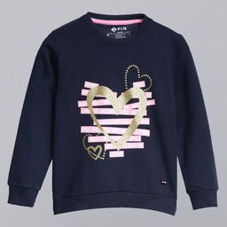 3PIN Full Sleeves Heart Glitter Print Sweatshirt - Navy Blue-picture-4