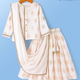 Babyoye Chanderi Jaquard Textured Fabric Full Sleeve Choli With Lehenga And Dupatta Set - White-picture-7