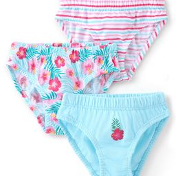 Babyhug 100% Cotton Panties With Floral Print Pack of 3 - Pink & Blue-image-48