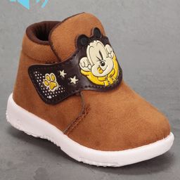 Lil Lollipop Mouse Patched DetailedVelcro ClosureMusical Booties- Brown-image-53