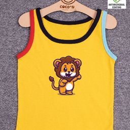 COCOON ORGANICS Sleeveless Placement Lion  Printed Vest -  Yellow-image-33