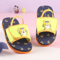 Babyoye Flip Flops With Velcro Closure & Back Strap Tiger Print - Blue-picture-39