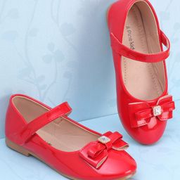 Pine Kids Ballerina with Velcro Closure &  Bow Applique - Red-image-65