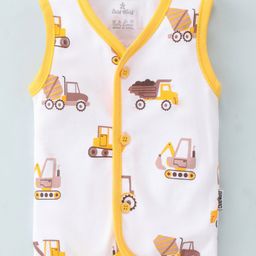 Child World Interlock Knit Sleeveless Vest Construction Vehicle Print - Yellow-20