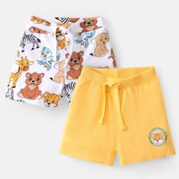 Babyhug Cotton Looper Knit Mid Thigh Shorts With Animal Print Pack of 2 - Multicolour-image-36