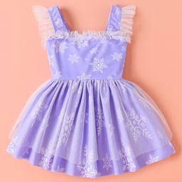 Kookie Kids Frill Sleeves Frock Swimsuit with Snowflake Print - Purple-image-20