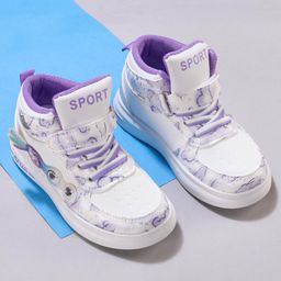 Oh! Pair Slip On Sport Shoes with Velcro Closure Clouds Print - Purple & White-image-77