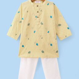 Babyhug Cotton Woven Cambric Full Sleeves Embroidered Kurta Pyjama Set - Yellow-picture-42