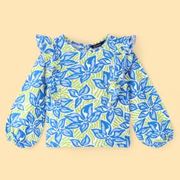 Pine Kids Cotton Knit Full Sleeves Top with Frill Detailing Leaf Print - Multicolour-image-46