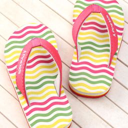 Pine Kids Slip On Flip Flops With Stripes - Pink Yellow & Green-image-87
