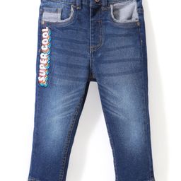 Babyhug Denim Full Length With Stretch Washed Jeans Text Print - Blue-image-54