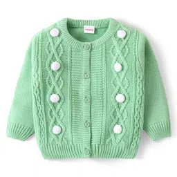 Babyhug Knitted Full Sleeves Front Open Sweater With Cable Knit Design - Mint-picture-48