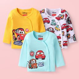 Babyhug Disney Interlock Knit Full Sleeves Jhablas with Cars Graphics Pack of 3 - Blue Yellow & White-image-80