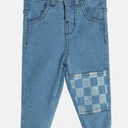 MINI KLUB Cotton Full Length Checked Woven Denim Jeans - Blue-image-84