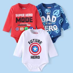 Babyhug Marvel Interlock Knit Full Sleeves Onesies with Avengers Graphics Pack of 3 - Red Blue & White-image-58