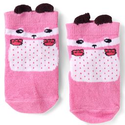 Cutewalk by Babyhug Non Terry Knit Anti-Bacterial Ankle Length Anti-Skid Sock with Animal Applique - Pink-image-99