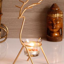 eCraftIndia Decorative Handcrafted Golden Deer Shaped Metal Tea Light Candle Holders-16