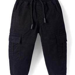 Babyhug Full Length Washed Denim Jogger With Stretch & Cargo Pockets - Black-image-0