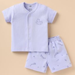 Zero Interlock Knit Half Sleeves Shorts Night Suit With Animal Print - Lavender-image-20