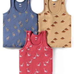 Simply Sinker Knit Sleeveless Vest with Dino Print Pack Of 3 - Brown & Red-picture-3