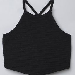 Taffykids Sleeveless Textured & Shimmered Crop Top - Black-image-98