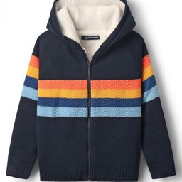Pine Kids Knit Full Sleeves Front Open Hooded Sweater with Stripes - Navy Blue-picture-15