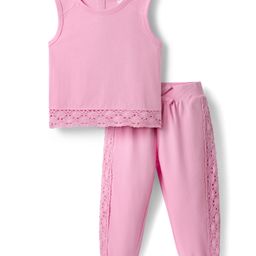 Babyhug Single Jersey Knit Sleeveless Solid Colour Top & Lounge Pant Set - Pink-image-41