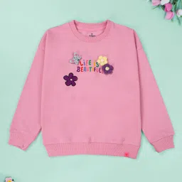 Kiddopanti Fleece Knit Full Sleeves Life Is Beautiful Text Printed Light Winter Sweatshirt - Baby Pink-picture-14