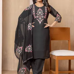 Divyadham Textiles Women Floral Embroidered Regular Thread Work Kurta with Pyjamas & With Dupatta-11
