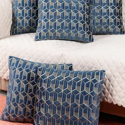 Blue Color Geometric Design Velvet Cushion Cover Set of 5-25