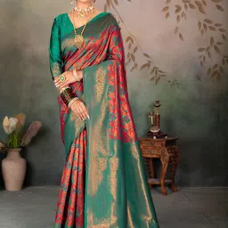 SILKWEAR Ethnic Motifs Woven Design Zari Kanjeevaram Saree-picture-16