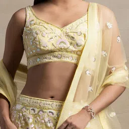 FABPIXEL Embroidered Sequinned Semi-Stitched Lehenga & Unstitched Blouse With Dupatta image 3