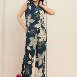INDYES Floral Printed Shirt Collar Neck Top With Trousers Co-ords-image-15