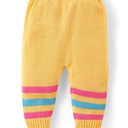 Babyhug Knit Full Sleeves Striped Front Open Sweater & Pant Set with Cap and Booties - Yellow image 5