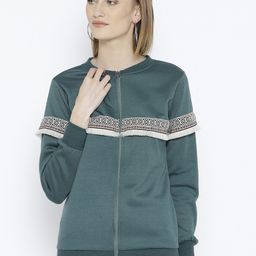 Belle Fille Women Teal Green Solid Sweatshirt-image-90