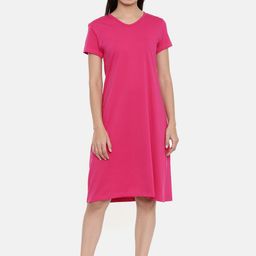 zebu Women Pink Pure Cotton Solid Nightdress-image-0