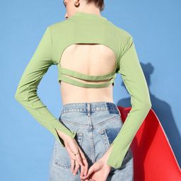 DressBerry Glam Fresh Green Styled Back Y2K Drift Crop Top-image-44