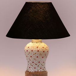 Devansh Black & White Printed Wooden Frustum Shaped Table Lamp With Mosaic Glass Base image 2