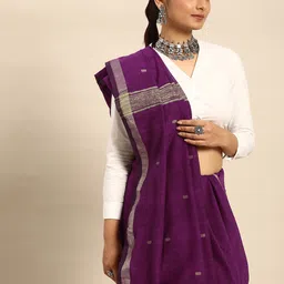 Taavi Handloom Cotton Zari Border Jamdani Inspired Saree with Attached Blouse-image-58